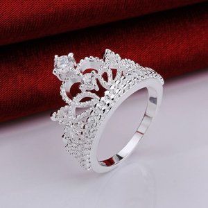 New Princess  Silver Band Zircon Crown Size 8